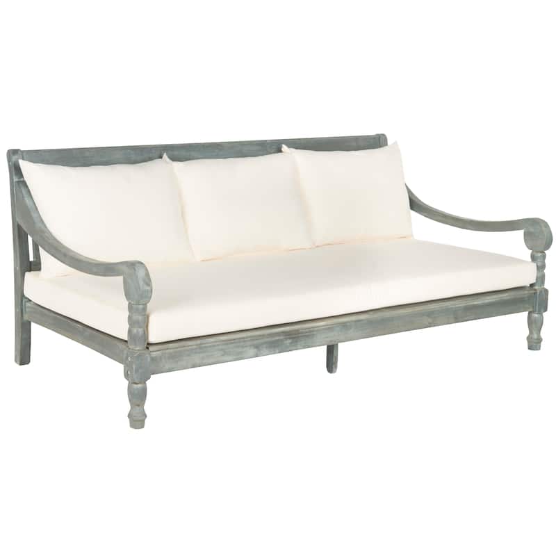 SAFAVIEH Outdoor Cordula Acacia Wood Cushioned Daybed - 71.7"W x 35.4"D x 29.1"H
