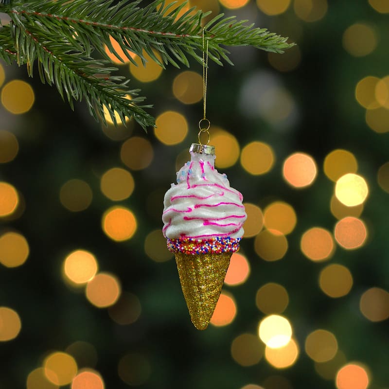 4" Vanilla Ice Cream Cone Glass Christmas Ornament