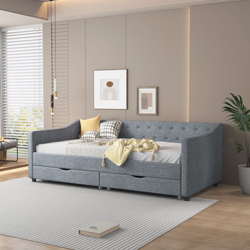 Twin Size Upholstered Daybed with Drawers For Bedroom