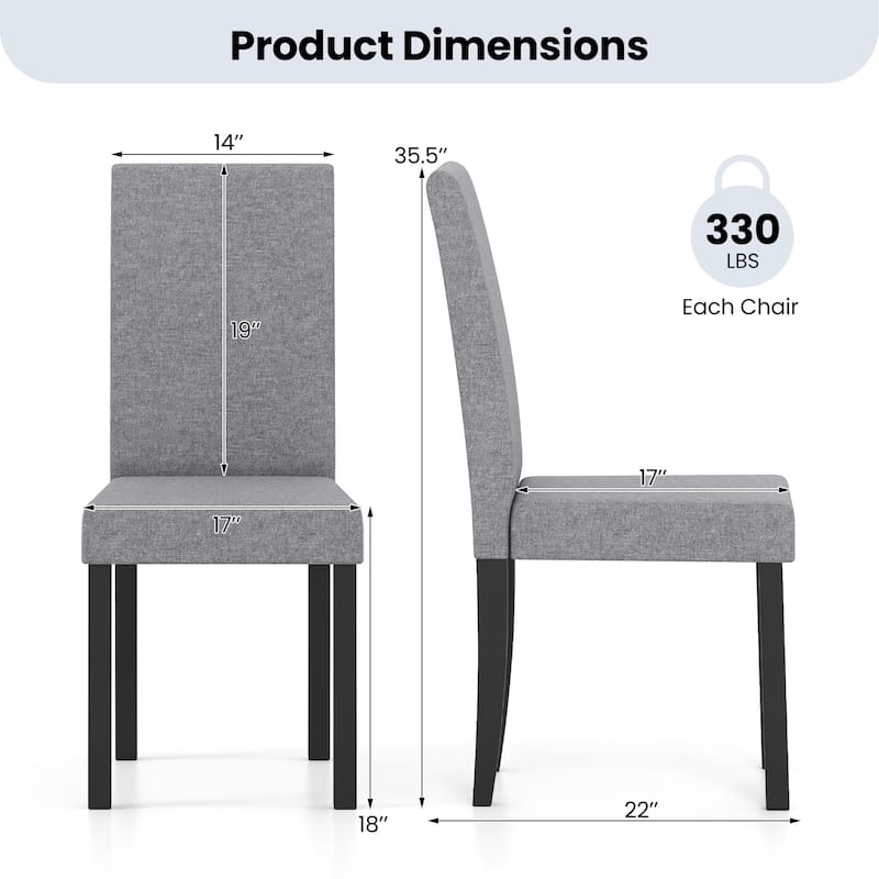 Set of 2 Modern Rubber Wood Dining Chairs with Faux Linen Upholstery and Cushioned Seats - 17" x 22" x 35.5" (L x W x H)