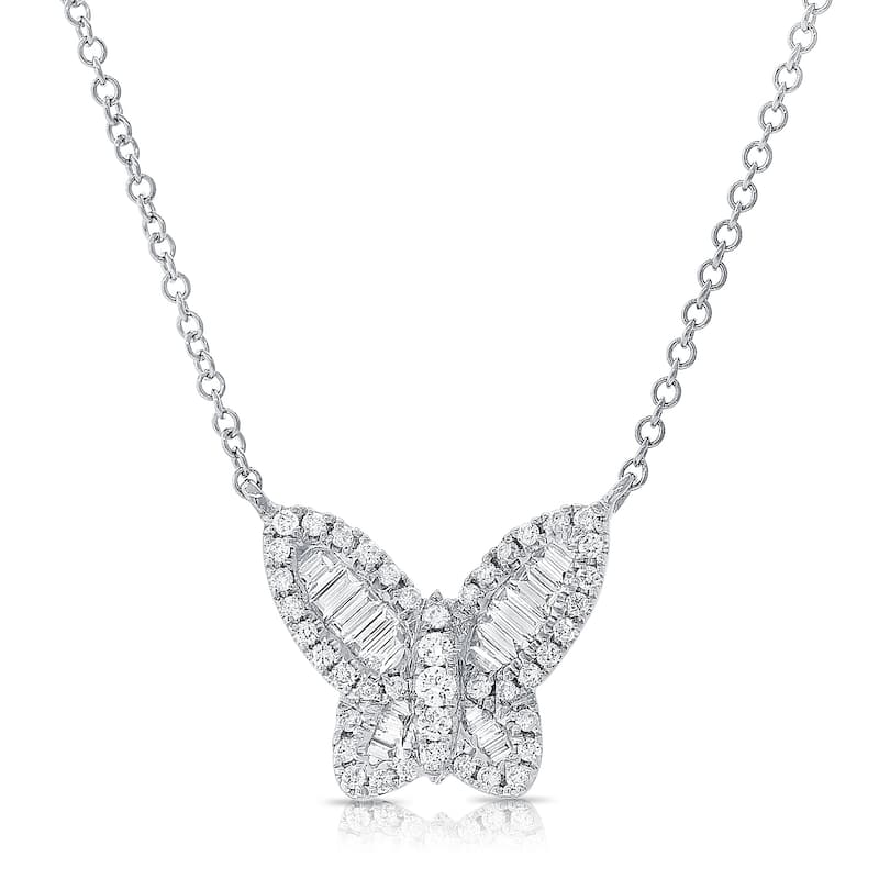 Joelle Collection Diamond Butterfly Necklace 14K Gold 0.40ct - Adjustable Length - White