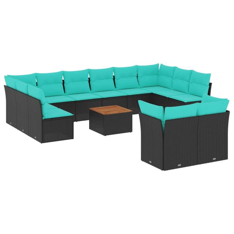 vidaXL 13 Piece Patio Sofa Set with Cushions Black Poly Rattan - 24.4 x 24.4 x 27.2