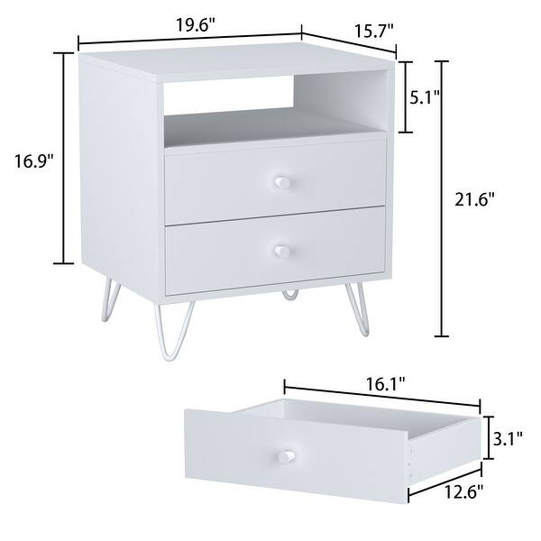 21.6'' Tall Drawer Nightstand Metal Legs White/Black/Grey(One Piece