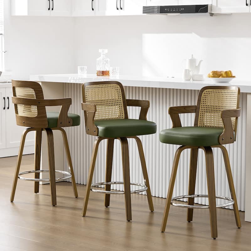 Upholstered Wood Swivel Counter Height Barstool with Arms - 37.8"H x 18.7"W x 19.29"D