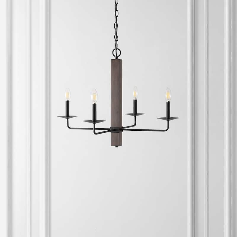 SAFAVIEH Lighting Mabell Farmhouse 4-Light Adjustable Chandelier (LED Bulbs Included) - 28 In. W x 28 In. D x 25.5-84.5 In. H