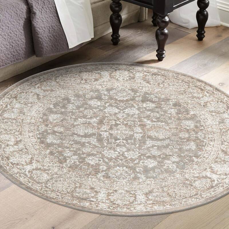 Country & Floral Richye Collection Area Rug - Gray - 7'10" Round
