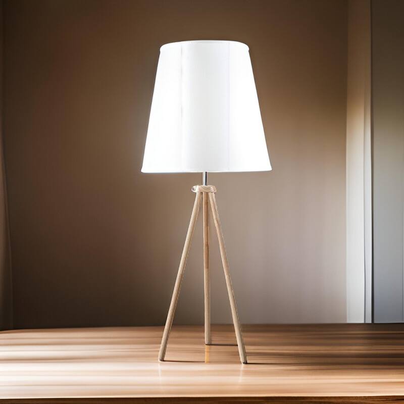 58 Inch Floor Lamp, Tall Glam Drum White Shade, Metal Tripod Body, Brown