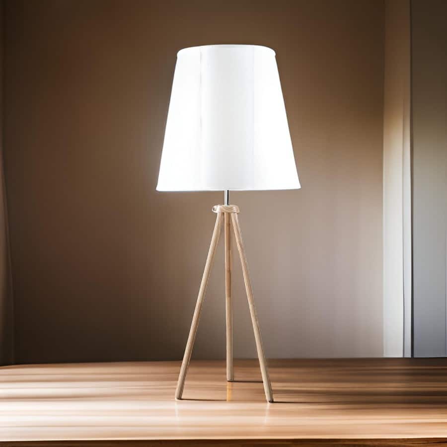 58 Inch Floor Lamp, Tall Glam Drum White Shade, Metal Tripod Body, Brown
