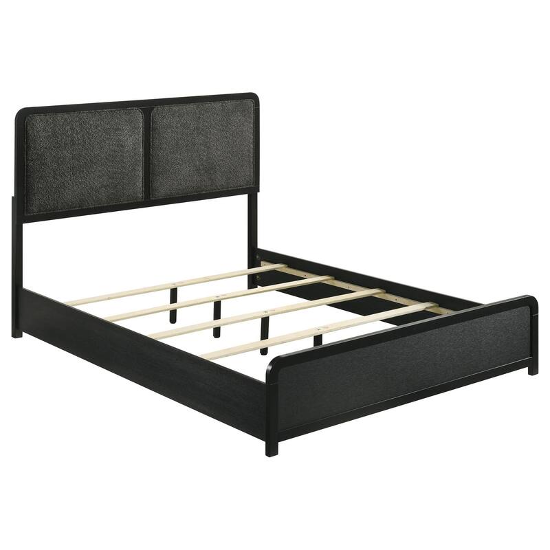 Cavy Queen Size Bed, Channel Tufted Upholstered Headboard, Black Gray