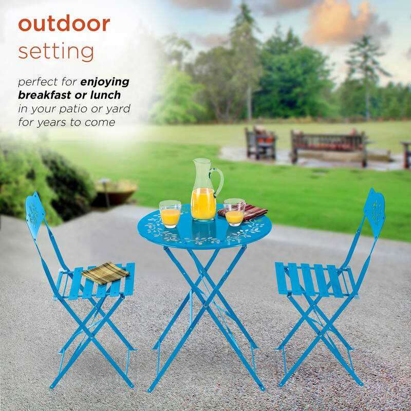 Alpine Corporation Indoor/Outdoor 3-Piece Bistro Set Folding Table and Chairs Patio Seating