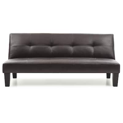Faux Leather Tufted Straight Armless Sofa - 67" - Dark Brown