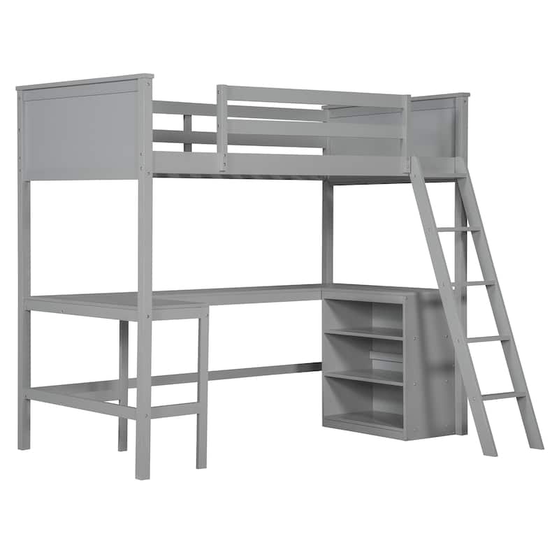 Merax Wooden Loft Bed with Shelves and Desk