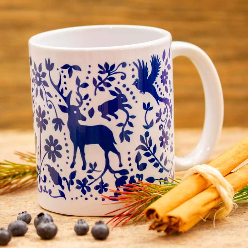 Novica Handmade Blue Otomi Ceramic Mug
