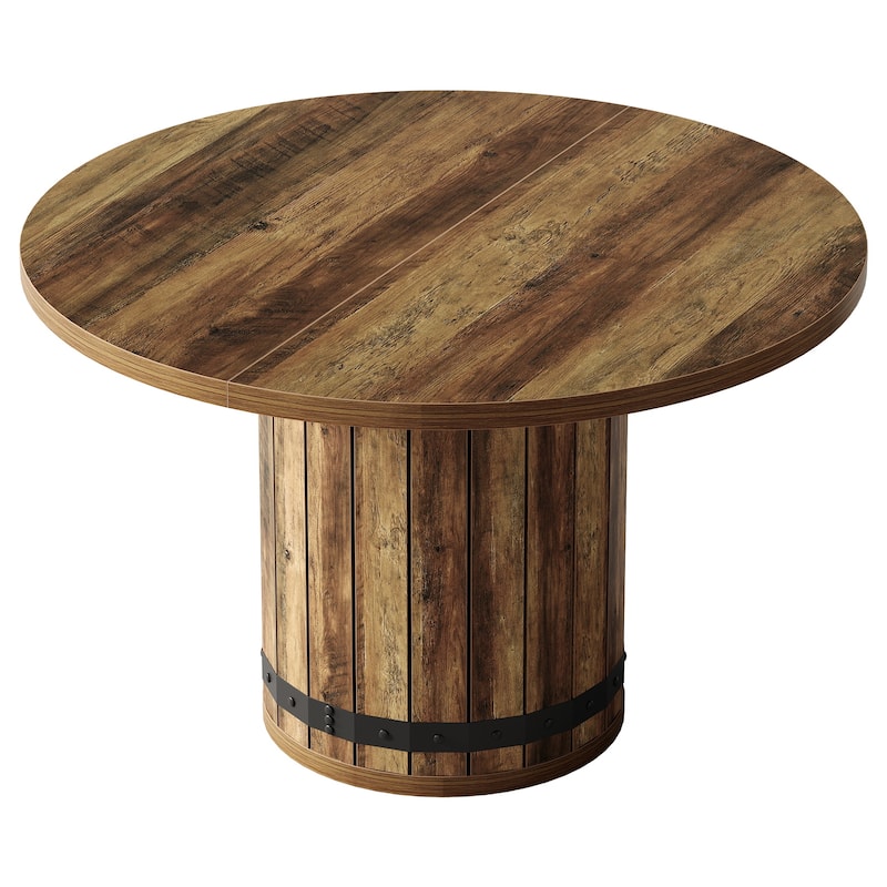 Wooden Round Dining Table with Fence Pedestal for 4 People