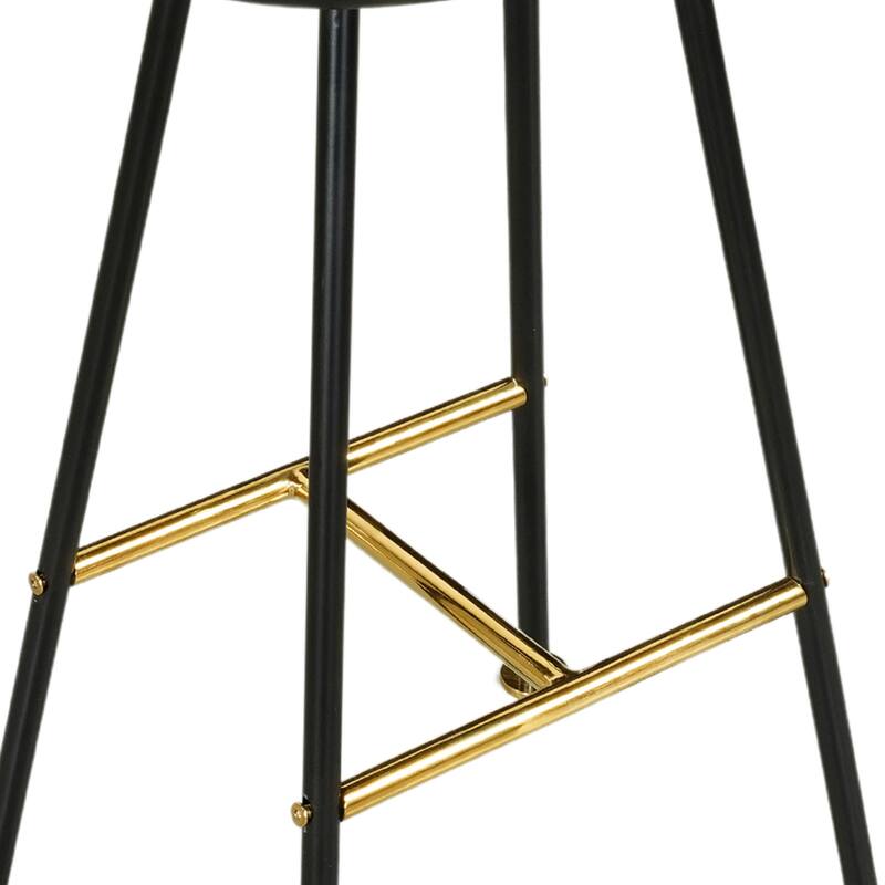 Elira 24" Backless Counter Stool with Mango Wood Saddle Seat, Black Iron Legs, Gold Footrest