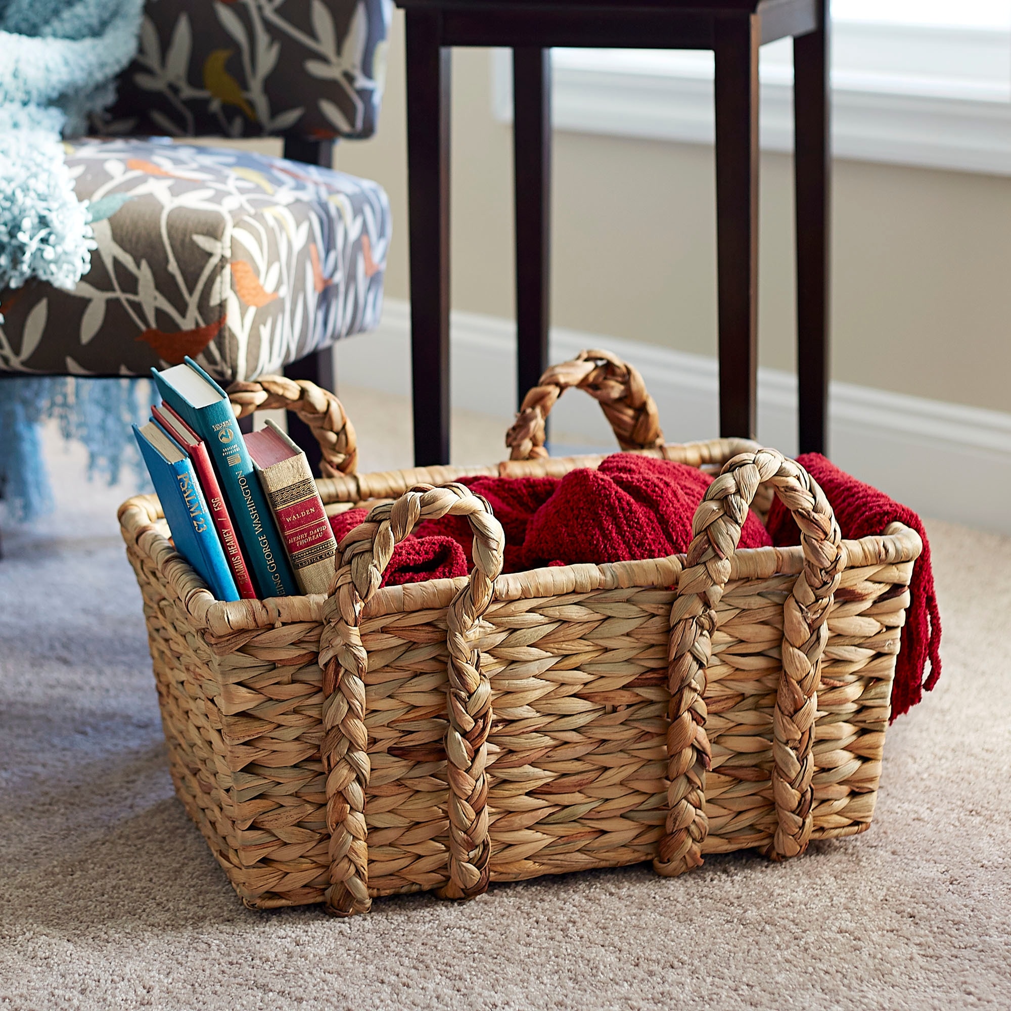 Wicker Floor Basket with Braided Handles - 17'' x 22''