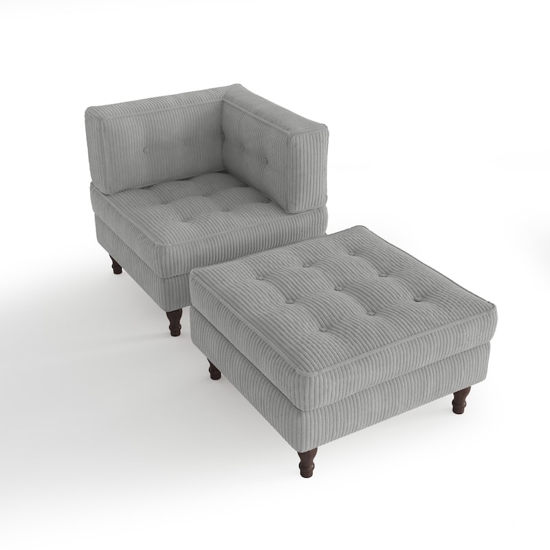 Corduroy L-shape Modular Corner Sectional Sofa with Reversible Storage Ottoman