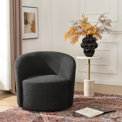 KINWELL 34" W Upholstered Boucle Swivel Barrel Accent Chair