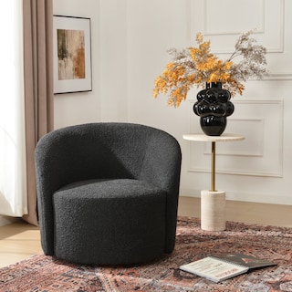 KINWELL 34" W Upholstered Boucle Swivel Barrel Accent Chair