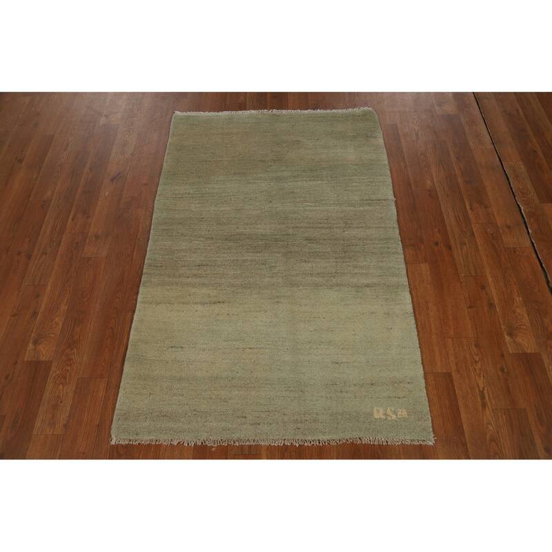 Modern Gabbeh Foyer Rug Handmade Green Oriental Wool Carpet - 2'8"x 4'1"