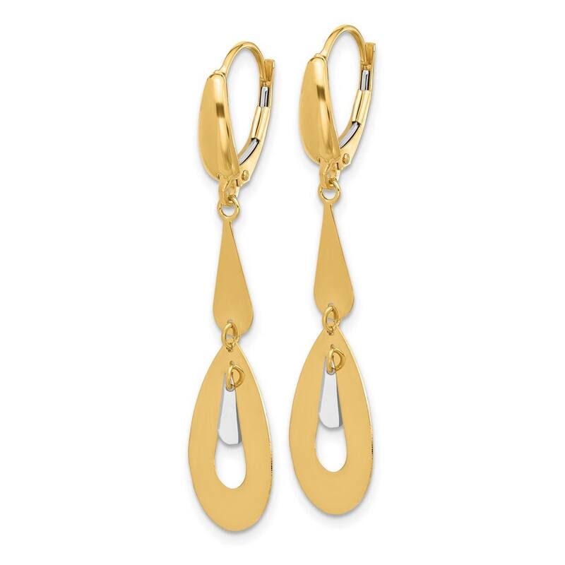 Curata 14k Two Tone Gold Polished Teardrop Guardian Angel Leverback Earrings - 46.27x12.96mm