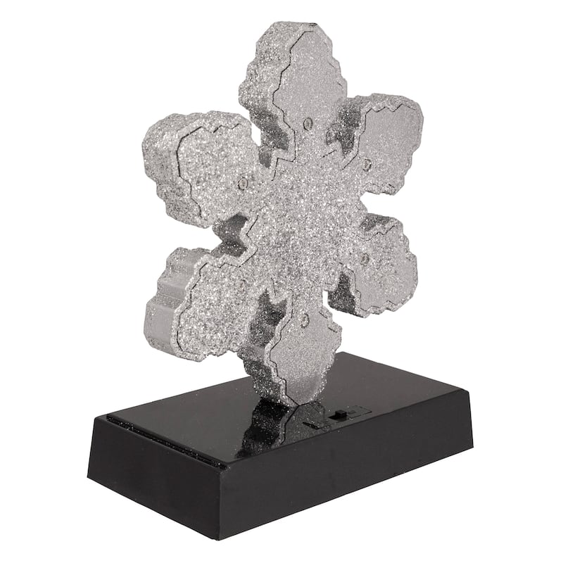 Silver Glittered LED Lighted Snowflake Christmas Stocking Holder 7"