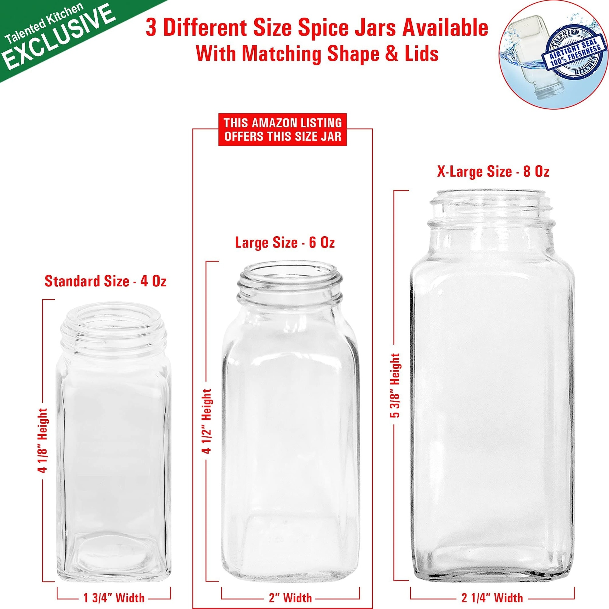 Talented Kitchen 24 Pack Glass Spice Jars with 284 Preprinted