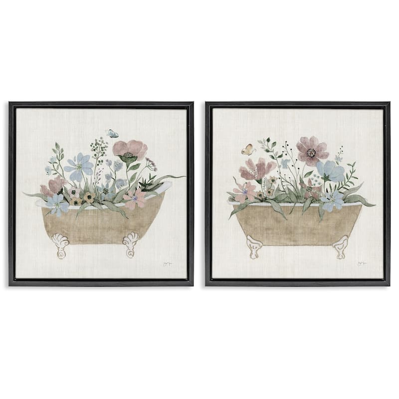 Stupell Rustic Florals in Bathtubs Framed Floater Canvas Wall Art Design By Tava Studios (Set of 2) - 25 x 25 - Black