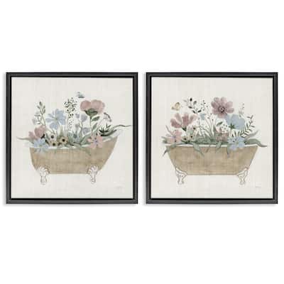 Stupell Rustic Florals in Bathtubs Framed Floater Canvas Wall Art Design By Tava Studios (Set of 2)