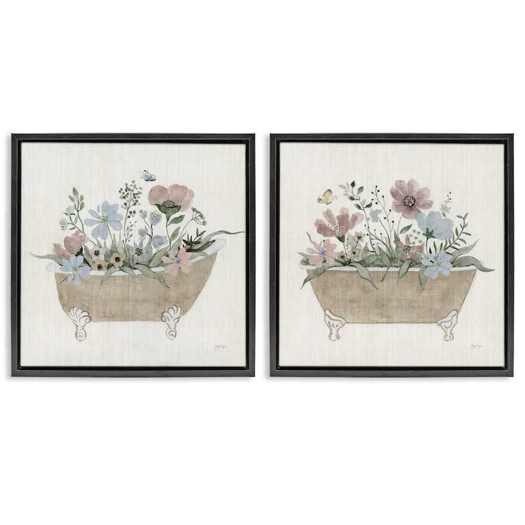 Stupell Rustic Florals in Bathtubs Framed Floater Canvas Wall Art Design By Tava Studios (Set of 2)