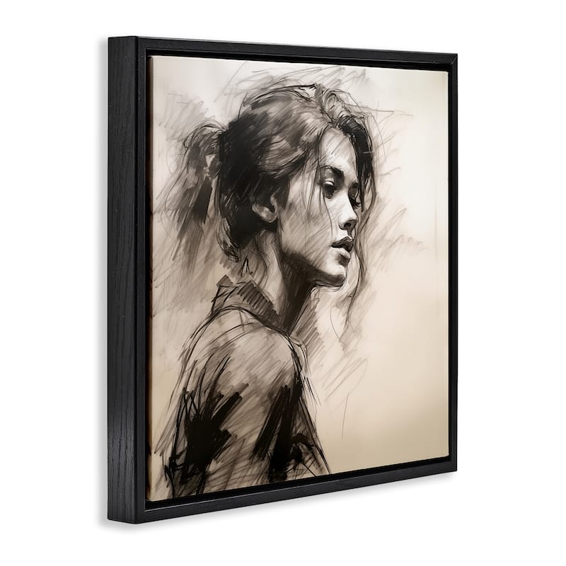 Stupell Traditional Sketch Portrait of Woman Framed Floater Canvas Wall Art Design By Heidi Kuntz