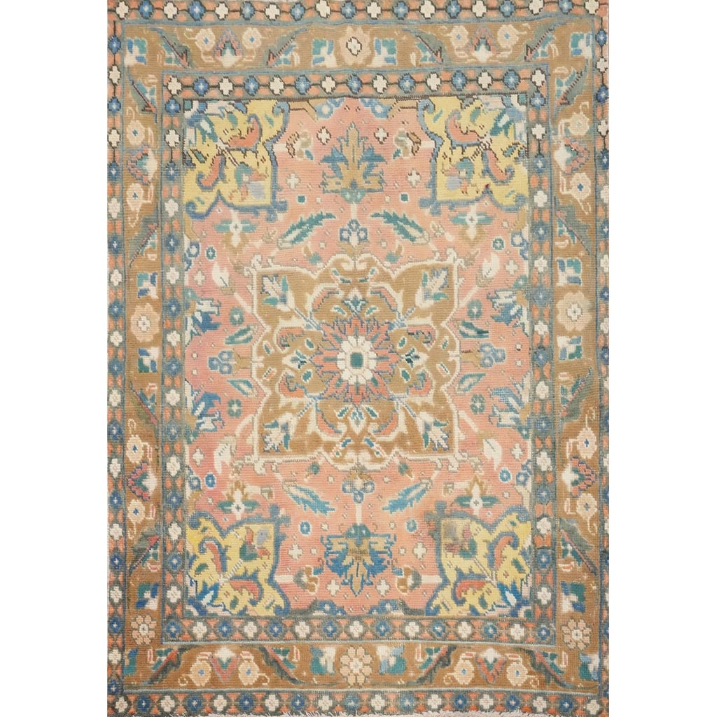 Hand Knotted Oriental 100% Wool Carpet Traditional Floral Pink Tabriz Area Rug - 6' 0'' X 4' 6''