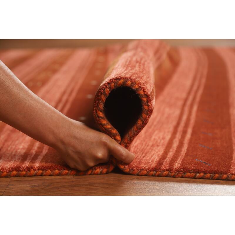 Hand Knotted Oriental 100% Wool Carpet Tribal Stripe Oranges & Rust Gabbeh Area Rug - 9' 9'' X 6' 9''