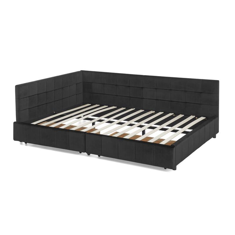 Queen Size Velvet Upholstered Bed Frame with Storage, Backrest, and Armrests for Bedroom or Living Room