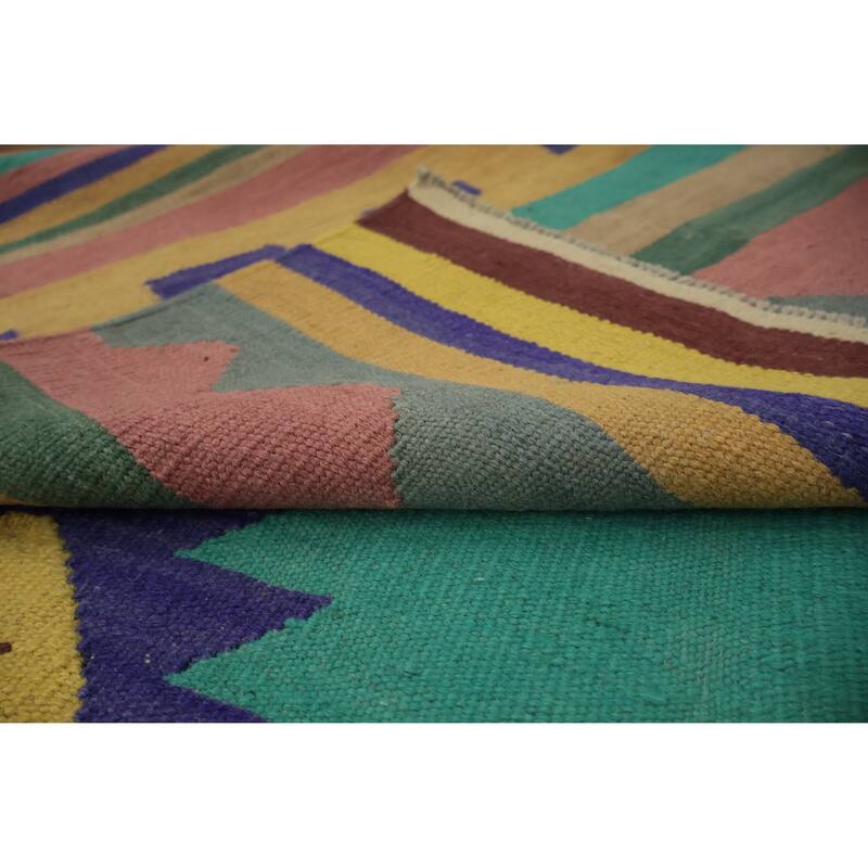 Hand Woven Oriental 100% Wool Carpet Southwestern Tribal Multi-Colored Kilim Area Rug - 9' 7'' X 7' 11''