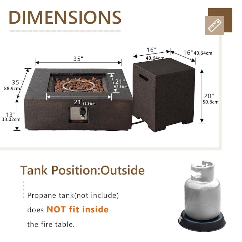 COSIEST Outdoor 35-inch Square Propane Fire Pit Table