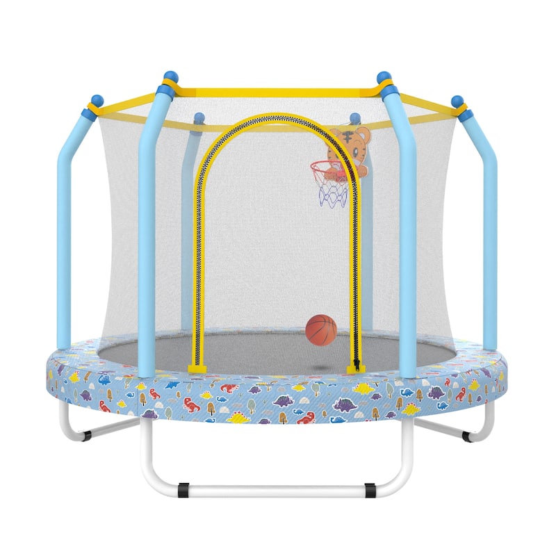 55-inch Trampoline for Kids Indoor & Outdoor Small Toddler Trampoline with Basketball Hoop - Blue