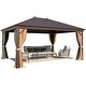 preview thumbnail 144 of 142, Outdoor Hardtop Gazebo Pergola w Galvanized Steel Roof and Aluminum Frame, Prime Curtains and nettings include