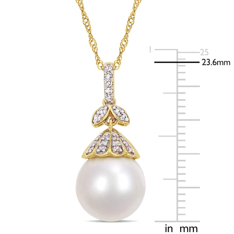 Miadora 10-10.5mm South Sea Pearl and 1/10 ct TW Diamond Floral Drop 14k Yellow Gold