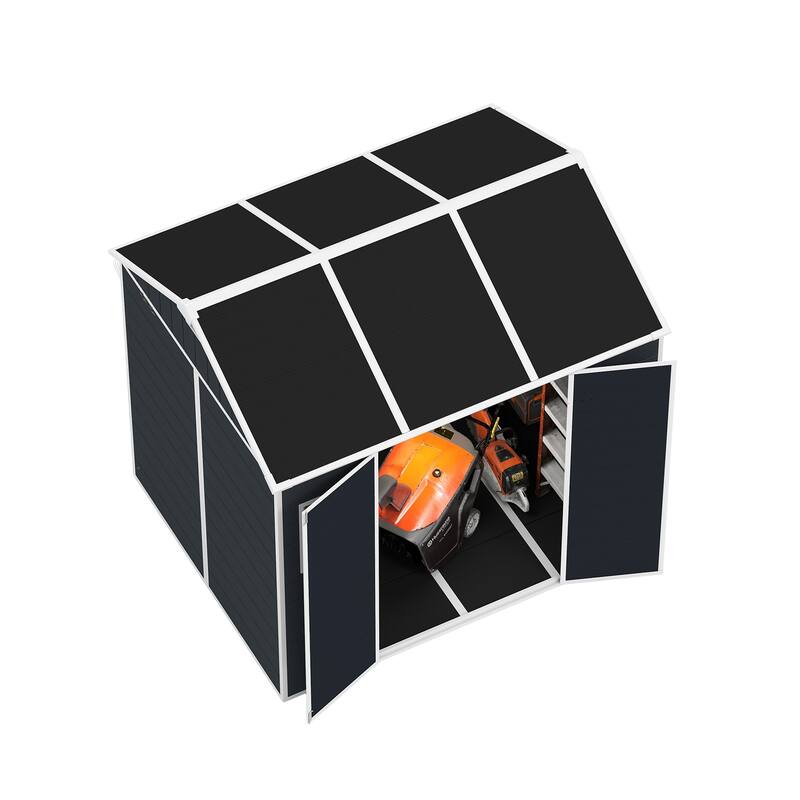 8*7ft Outdoor Storage Shed, Outdoor Resin Shed with Two-Window and Double-Door, Plastic Shed with Floor for Garden, Yard, Lawn