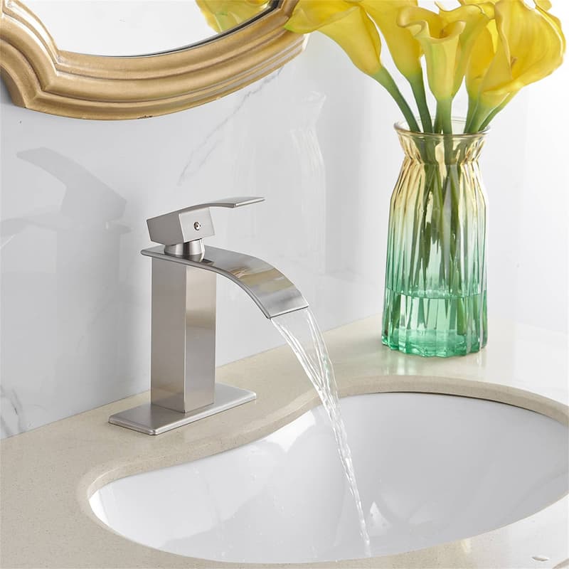 Waterfall Bathroom Faucet With Drain Assembly Single Handle Bathroom Sink Faucets 1 Hole Vanity Basin Modern Tap With Deck Plate