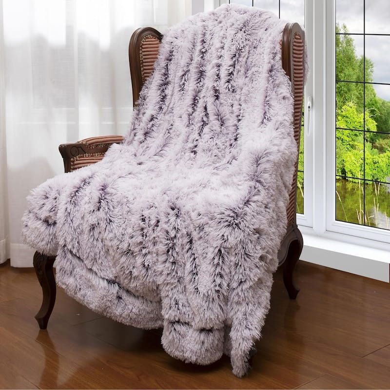 Cheer Collection Reversible Faux Fur Accent Throw Blanket - 50x60 - Purple