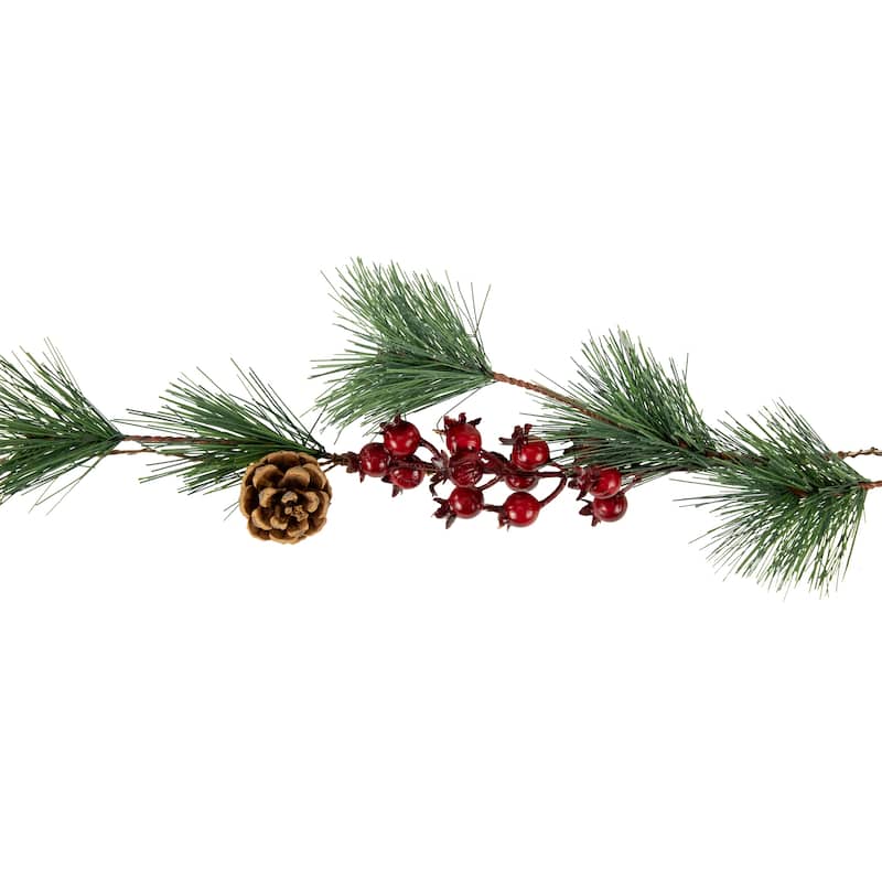 6.5' Pine and Berry Artificial Christmas Garland, Warm White LED