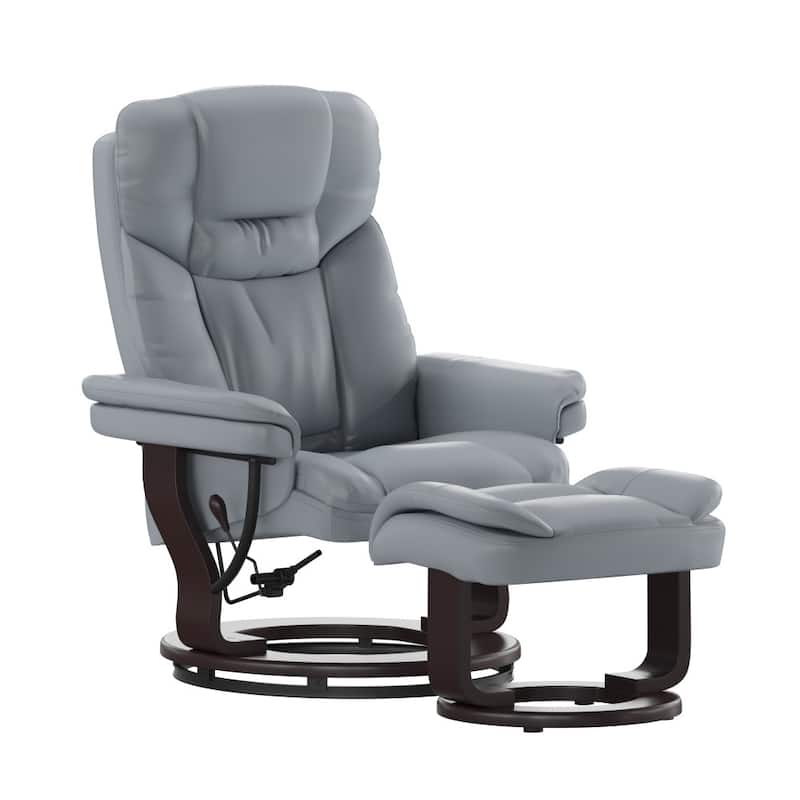 Contemporary Multi-Position Recliner and Curved Ottoman with Swivel Base