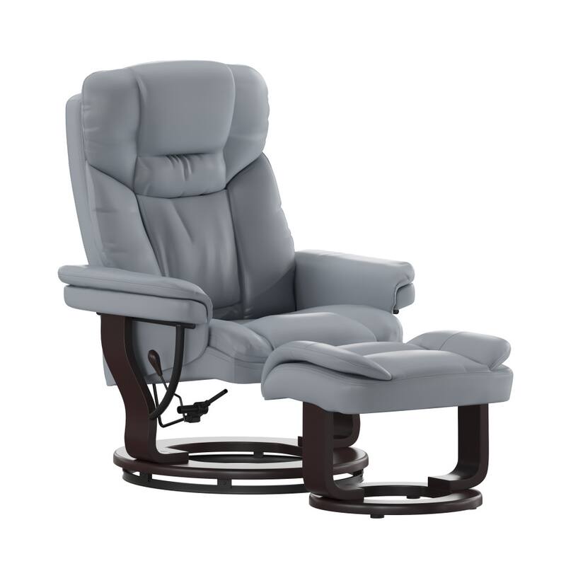 Contemporary Multi-Position Recliner and Curved Ottoman with Swivel Base