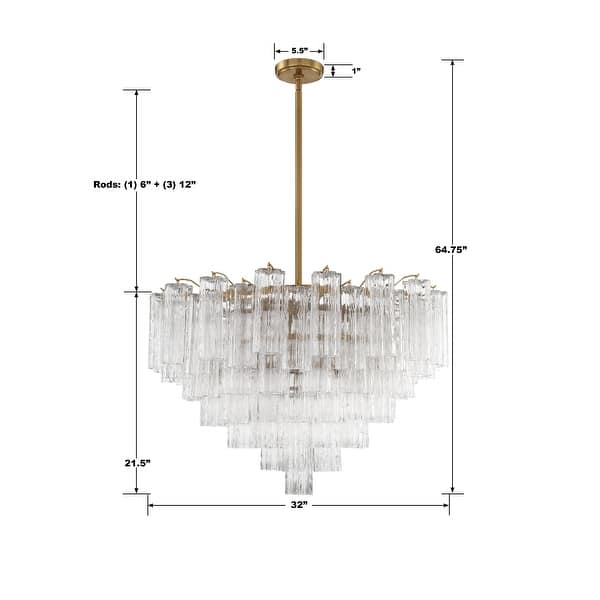 Addis 16 Light Aged Brass Chandelier - 32"W x 21.5"H x 32"D