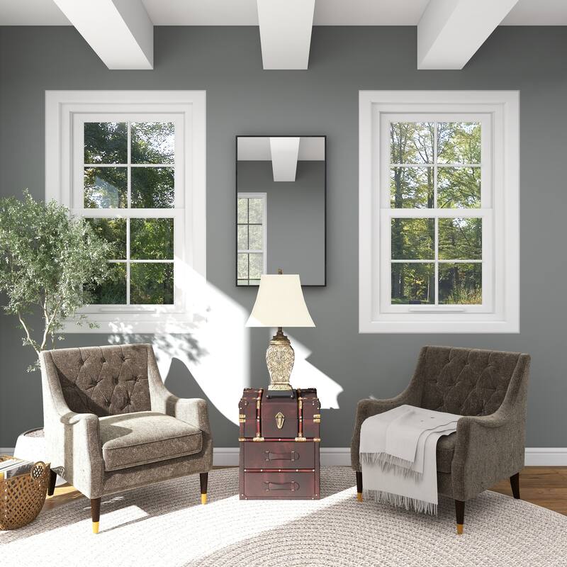 Dark Brown Faux Leather Vintage Faux Leather 2 Drawer Cabinet with Buckle Hinged Top