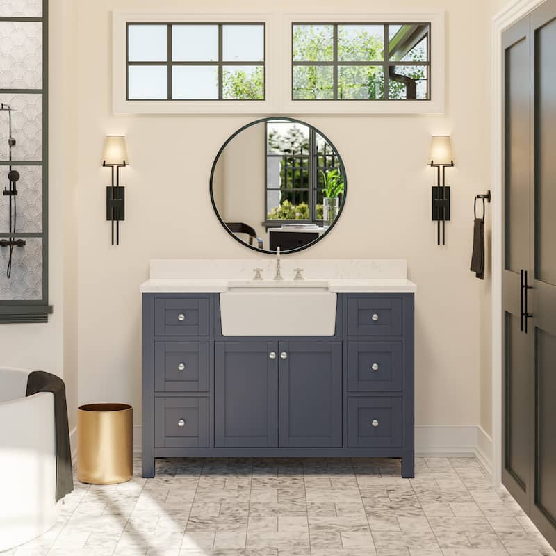 KitchenBathCollection Yorkshire 48" Farmhouse Bathroom Vanity with Engineered Marble Top