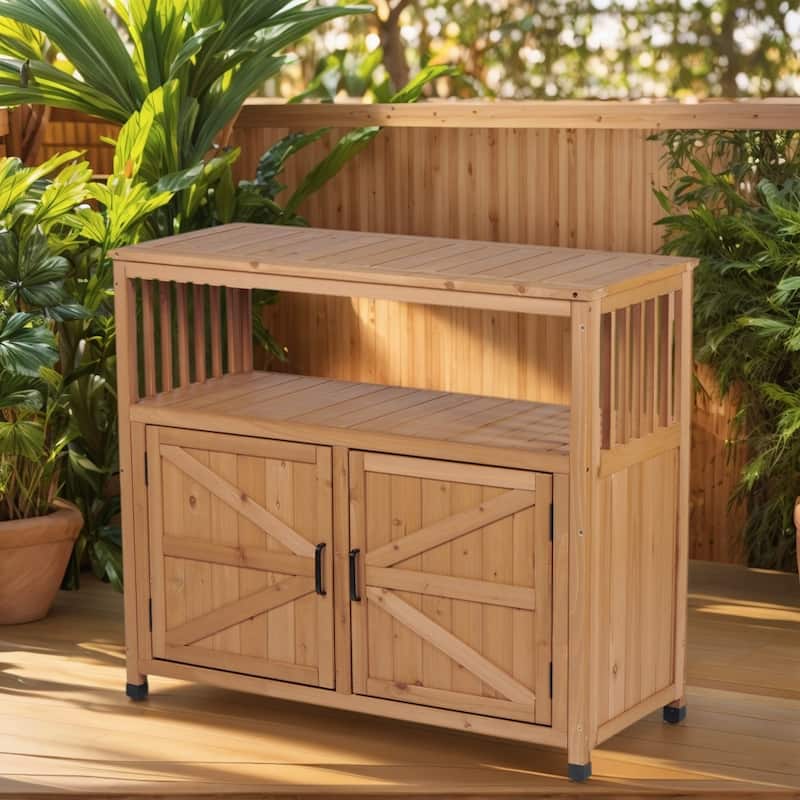 Wooden Patio Bar Table Set with Storage, Buffet Cabinet Sideboard for Outdoor and Indoor