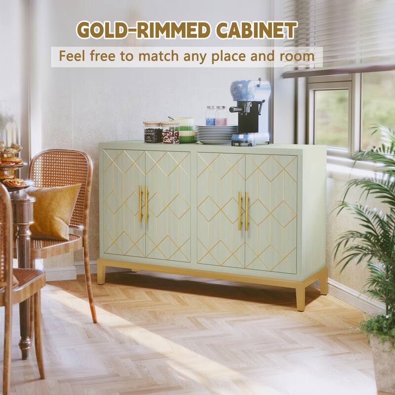 4 Doors Sideboard Buffet Cabinet with Gold Trim
